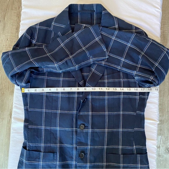 UNITED ARROWS SOVEREIGN men’s navy windowpane linen jacket, JP size 44 (US 34S) - Picture 6 of 13